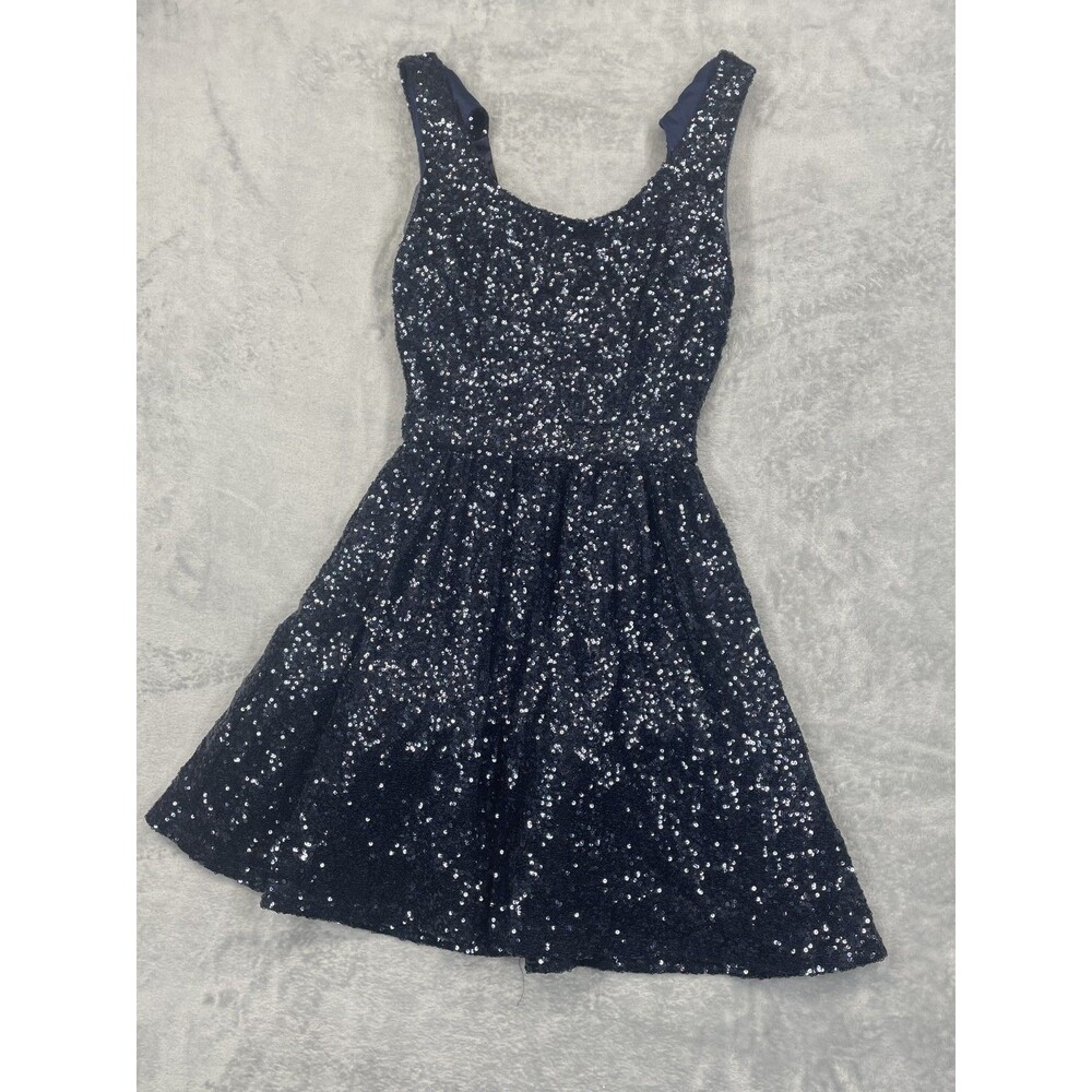 B.Darlin Size: 1/2Dark Blue Sequined Fit-and-Flare Dress without tags